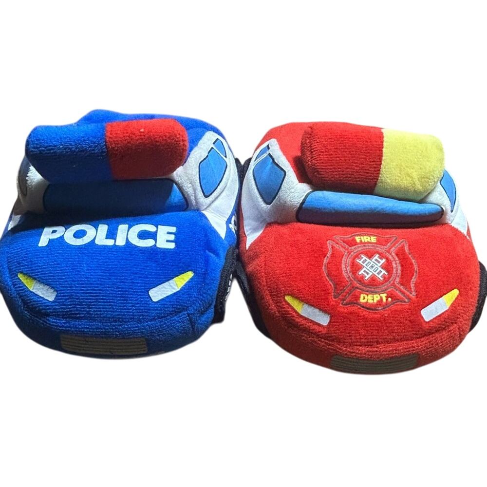 Toddler plush slippers sz 7 Police Car and Fire Truck NWOT
